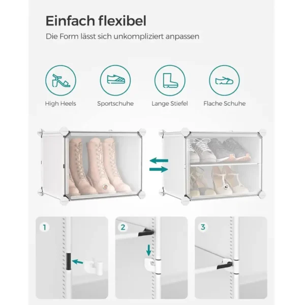 SONGMICS Schuhregal, Schuhschrank, 30 x 40 x 30 cm pro Fach, schmal, mit Türen, Stahlrahmen, Kunststoff, für Flur, Schlafzimmer, Eingangsbereich - Image 2