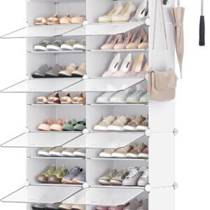 SONGMICS Schuhregal, Schuhschrank, 30 x 40 x 30 cm pro Fach, schmal, mit Türen, Stahlrahmen, Kunststoff, für Flur, Schlafzimmer, Eingangsbereich